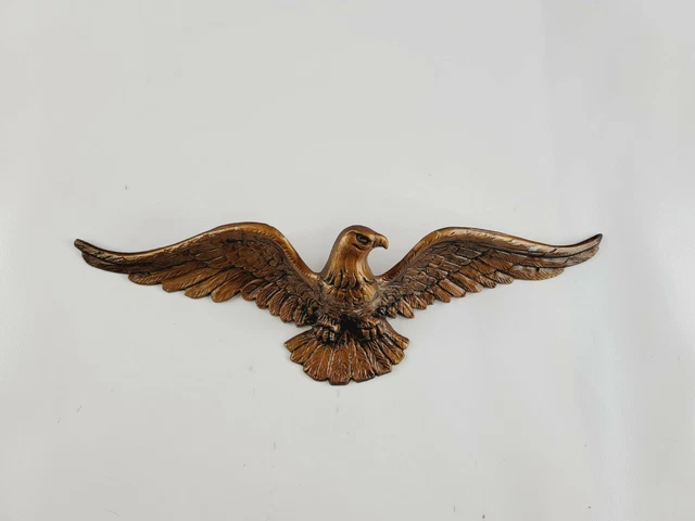 Vintage Metal Spread Eagle Wall Hanging Plaque 20" Wingspan Painted Bronze Gold
