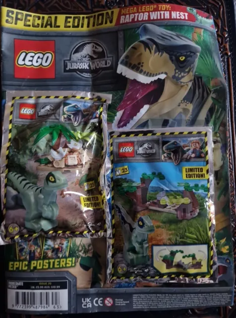 LEGO Jurassic World Magazine Ausgabe 20 mit limitierter Auflage Figurenpackungen x2 🙂