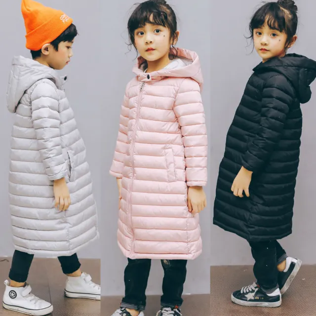 Kids Girls Coat Long Padded Down Quilted Jacket Puffer Hooded Warm Parka Winter