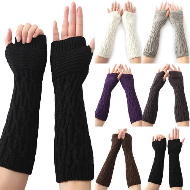 Frünn Plain Warm Thermal Fingerless Wrist Arm Gloves Cable Knitted Hand Mittens