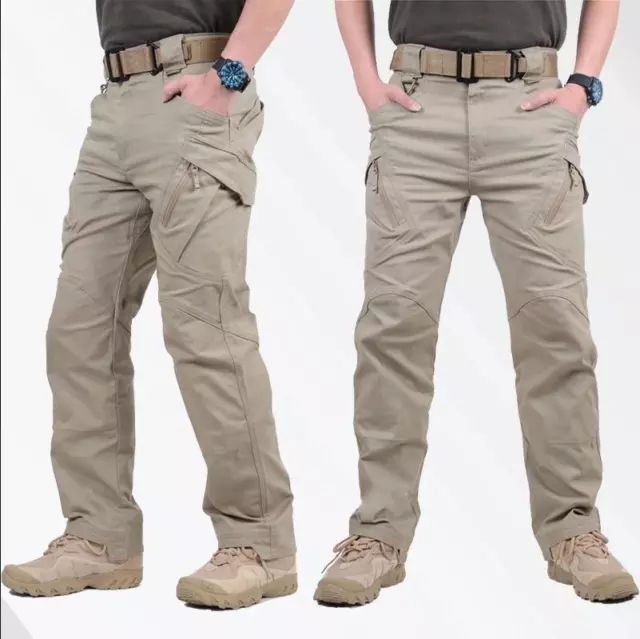 Tactical Mens Cargo Pants Partial Waterproof Work Hiking Combat Outdoor Trousers