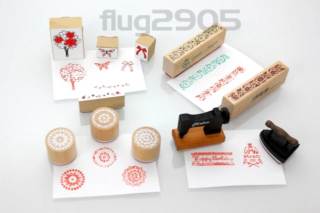 Holz Stempel Wahl Motivstempel Blumen Vintage Alphabet Box ABC Buchstaben Zahlen