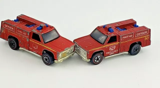 2 1974 VINTAGE HOT WHEELS REDLINE EMERGENCY UNIT 50 FIRE TRUCKS Hong Kong