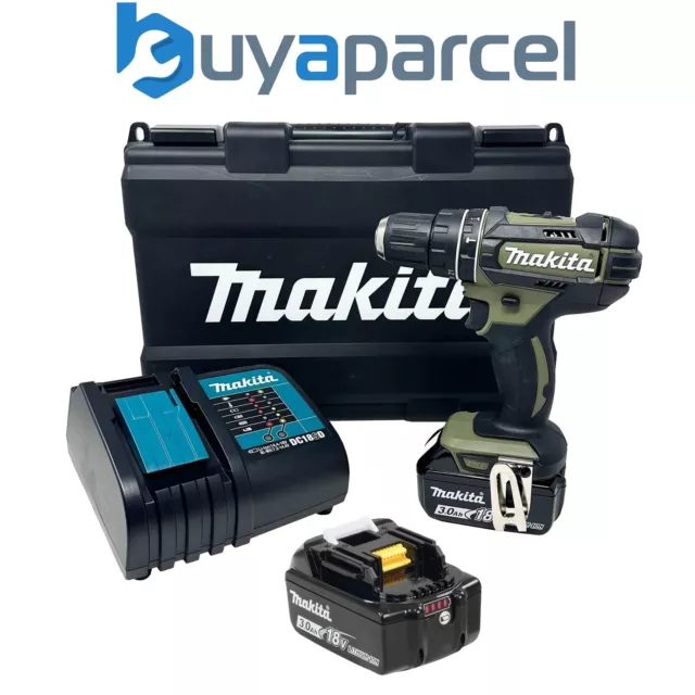 Makita DHP482SFO2 18v LXT 2 Speed Cordless Combi Drill Olive + 2x3ah Battery +