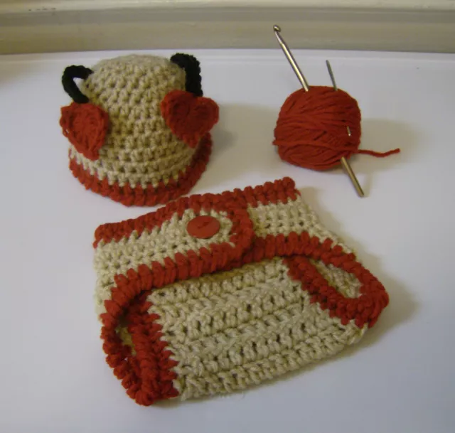 Newborn Baby Valentine's Love Bug Hat and Diaper Cover- Hand Crochet- Photo Prop