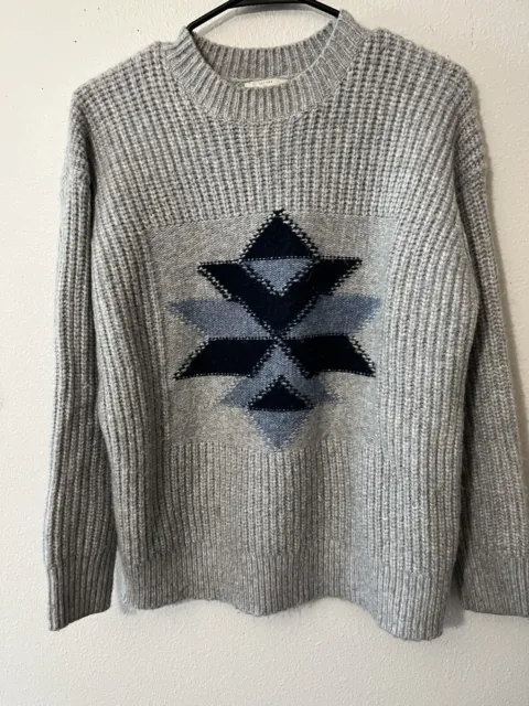 Lucky Brand Sweater Womens Medium Gray Aztec Logo Crew Ombre Pullover  Cozy