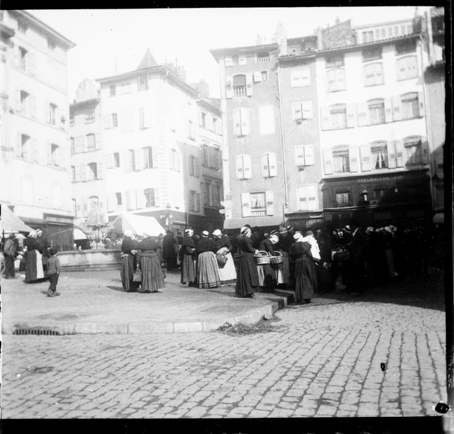 LE PUY EN VELAY 1905 - negative glass - Place du Plot market - 113
