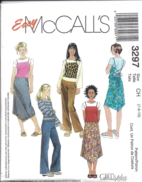 Uncut Vintage Mccalls Cartamodello Ragazze Top Gonna Pantaloni T-Shirt 3297 Oop