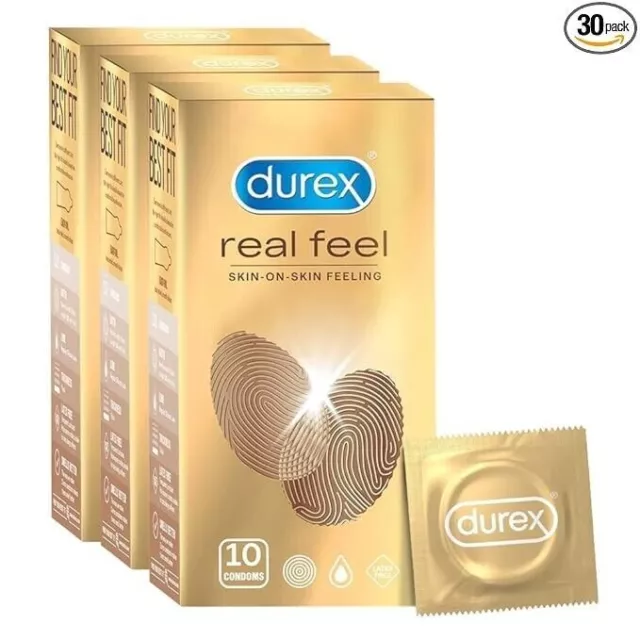 Preservativos Durex Real-Feel sin látex, 10 unidades (paquete de 3)