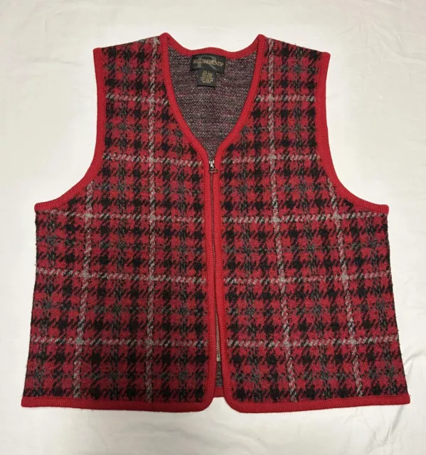 Requirements Womens Large Red Plaid Wool Full Zip Up Sweater Vest