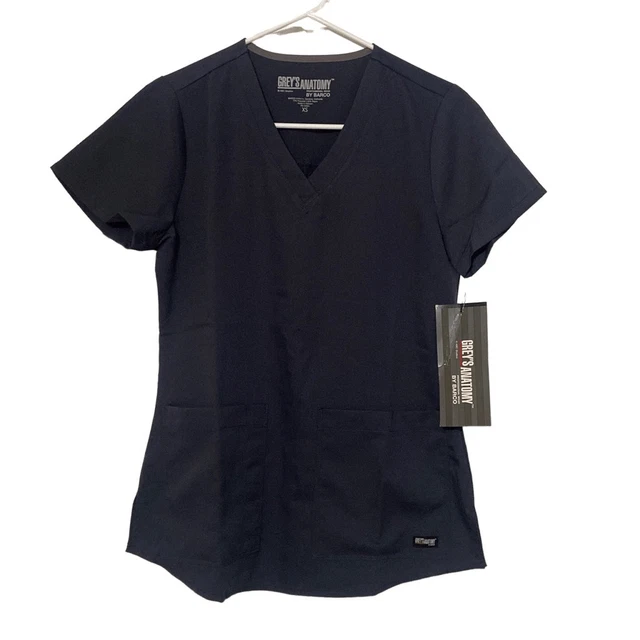 Grey’s Anatomy Steel Gray V Neck Shirred Back Scrub Top NWT Size XS
