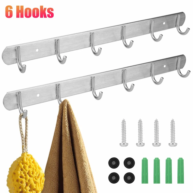 6 Hooks Wall Mount Key Towel Rack Hanger Holder Coat Robe Hat Clothes Organizer