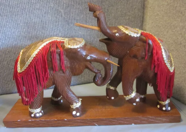 Older/Vintage Heavy Pair of Elephants Mounted on Wood -- Resin Based??