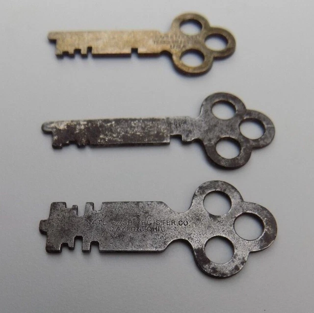 Antique / Vintage Cash Register Keys incl. National lot of 3