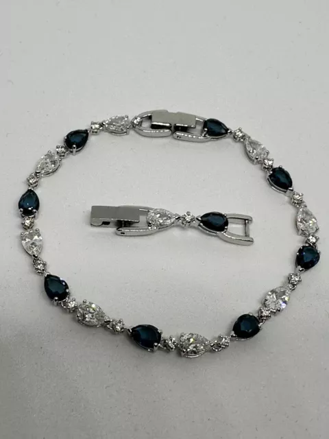 Genuine SWAROVSKI Vintage Blue Crystal Bracelet - Pear Cut - Rhodium Plated