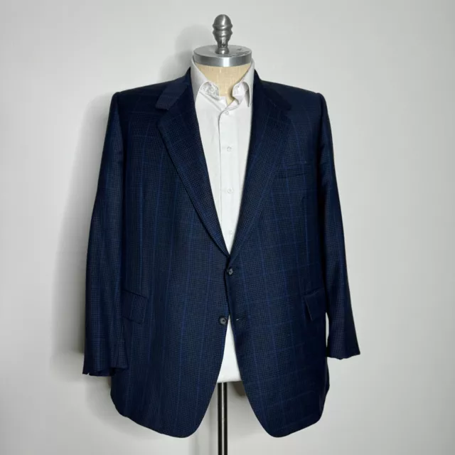 Tom James Holland & Sherry Sport Coat Mens Check Navy Blue Wool 50R Big & Tall