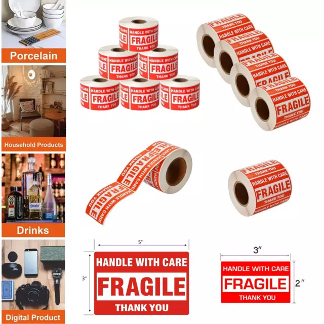 3000 Fragile Stickers 2x3 3x5 Fragile Label Sticker Handle With Care 500/roll