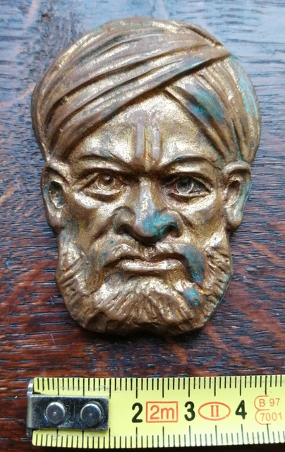 Broche Vintage En Bronze Doré - Motif Visage D'homme Avec Turban, Style Art Déco