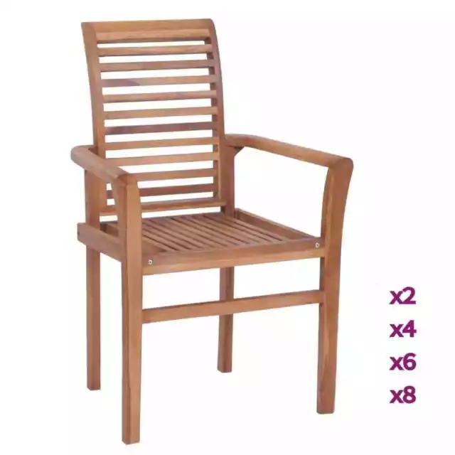 2x Solid Teak Stacking Dining Chairs Outdoor Stacking Garden Deck Chair