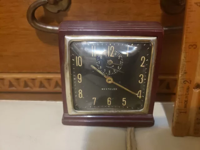 Westclox Bakelite Alarm Clock - Art Deco Style Works Maroon - Windup Alarm