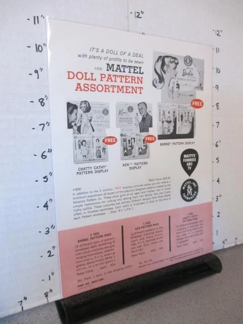 MATTEL toy salesman ad sheet 1960s BARBIE Ken doll Chatty Cathy pattern display