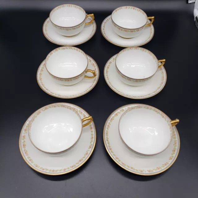 Vintage J. Pouyat Limoges France Set Of 6 Cups and Saucers POU163 **