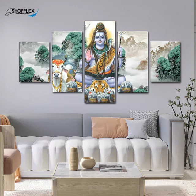 Hindu God Lord Shiva Shiv Home Decor 5 Piece Canvas Print Wall Art Painting GIFT