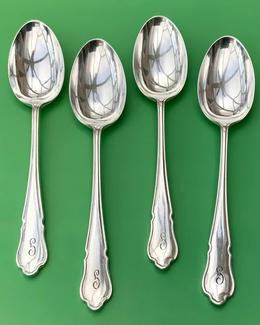 DUBARRY DESSERT SPOONS x4 MONOGRAMS KENDAL MILNE EPNS A1 SILVER PLATE