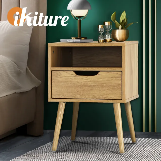 Oikiture Bedside Tables Drawer Side Table Nightstand Bedroom Storage Cabinet