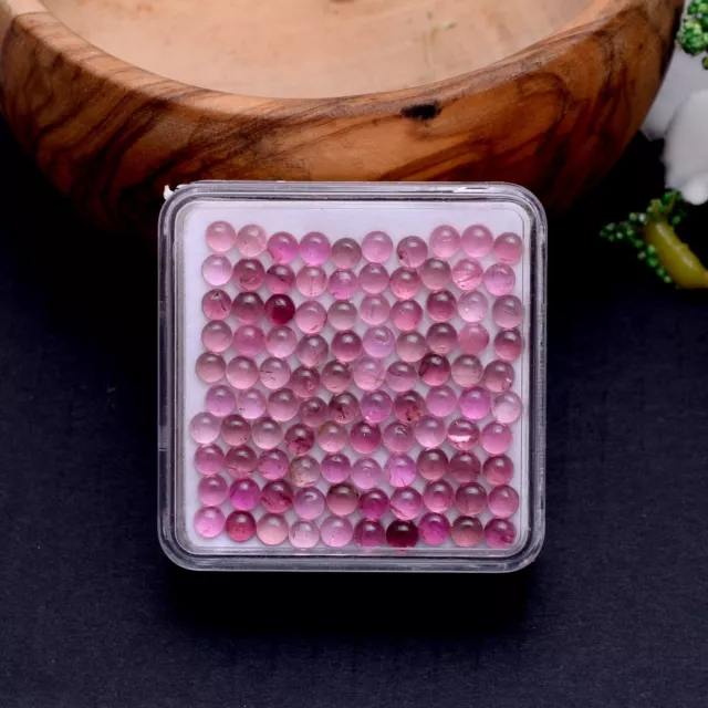 100 Pcs Natural Tourmaline Pink Color Untreated 3mm Round Cabochon Gemstones Lot