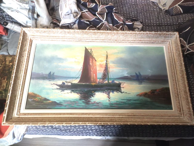 Tableau Signé Henry Roose – Marine à L'huile, Bassin De Chasse Blankenberge (Belgique)