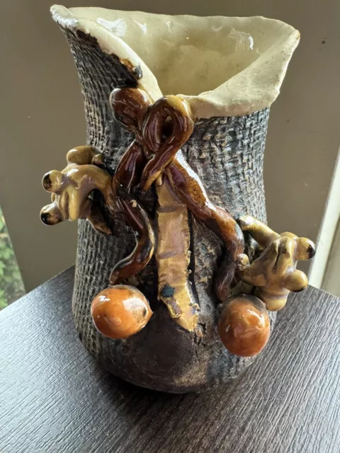 Vintage Majolica Tree Frog Vase/Holder. Unique Hand Made.