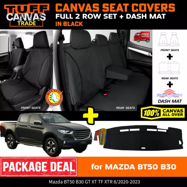 TUFF TRADE Canvas Seat Covers + DASH MAT for Mazda BT50 B30 20-24 2Row 1591 BL