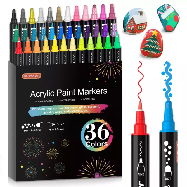 Shuttle Art Acrylic Marker Dot Fine Nib Twin Pen 36colorset Acrylic Pen Water Ba