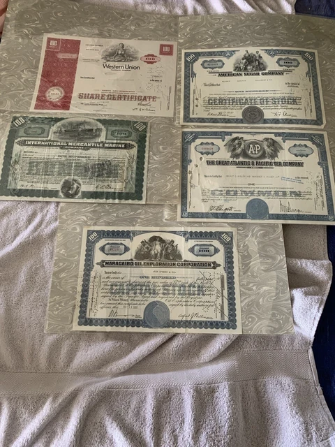 Lot #4 of Franklin Mint Vintage Stock Certificates - 5 different