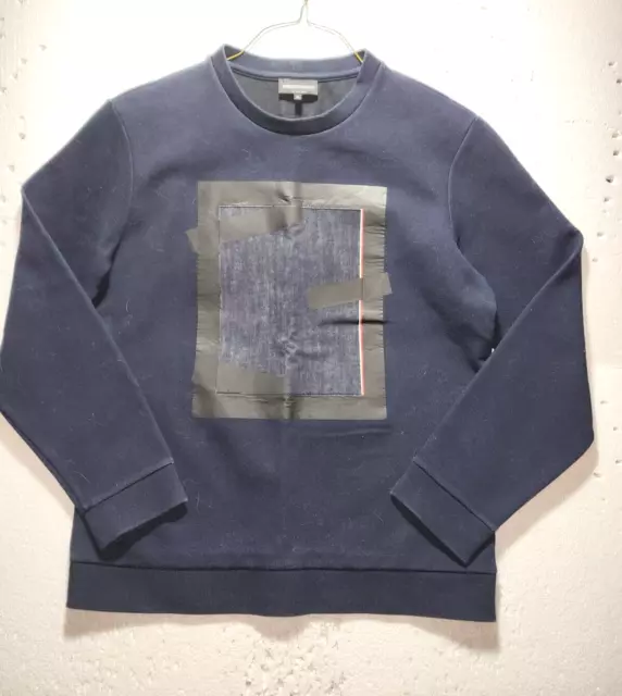 Emporio Armani Sweater Mens XL Black Pull Over Sweatshirt Taped Denim Design