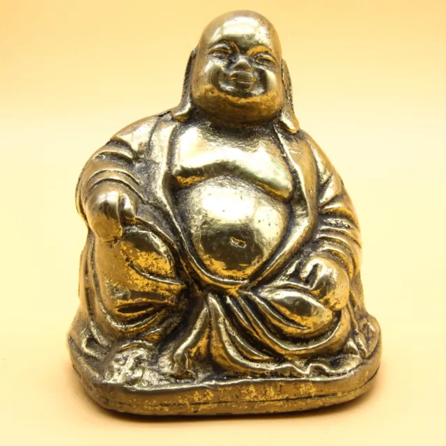 Vintage Solid Brass Sitting Laughing Buddha Statue Figurine 10cm