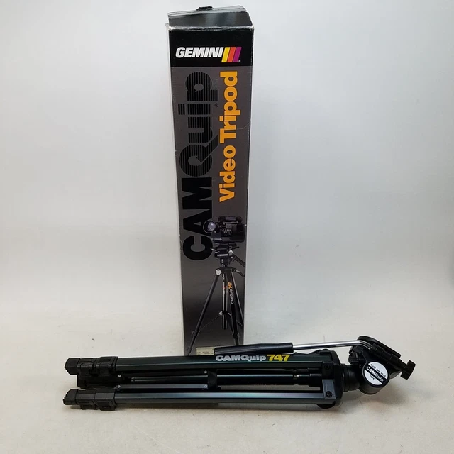 Trípode de video vintage Gemini Camquip 747 con caja