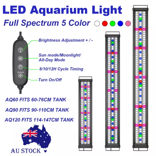 60 90 120cm Aquarium Light with Timer Full Spectrum LED Fish Tank Marmine 5Color