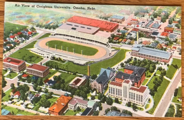Nebraska NE Omaha, Aerial View of Creighton University Stadium, ca 1940 Postcard