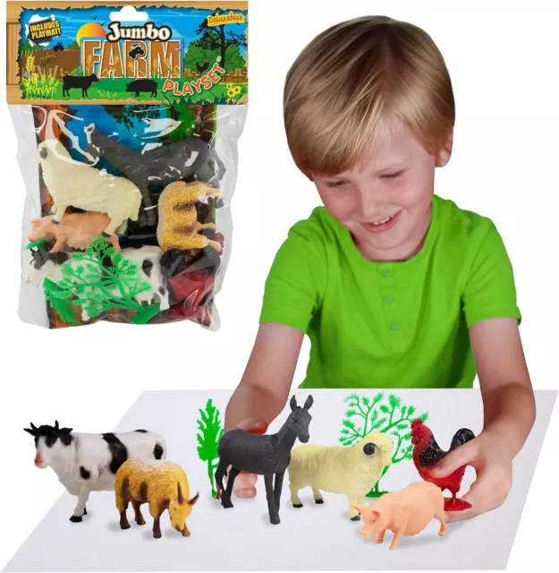 Deluxebase Jumbo Playset - Large Farm Animals Toy Set with Cow, Pig, Sheep