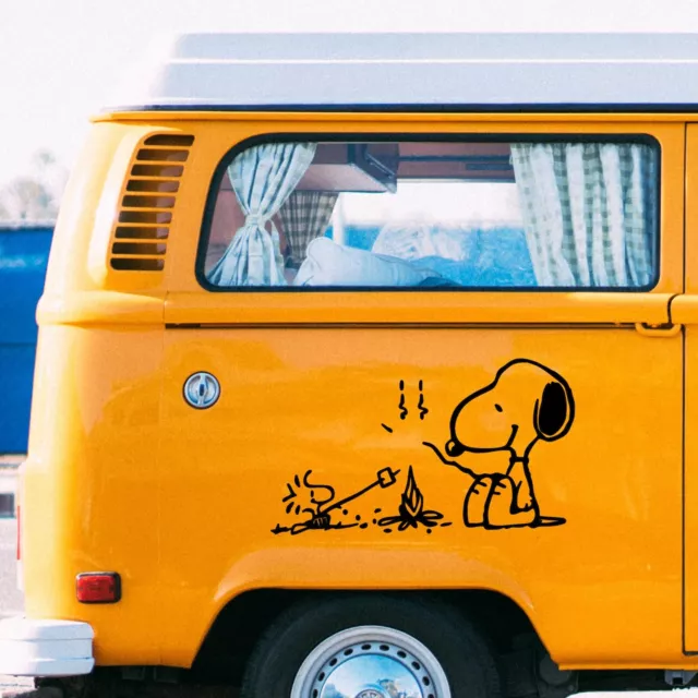 Autoaufkleber Snoopy Woodstock am Lagerfeuer 90x56cm CW09 Aufkleber /  Wandtattoo