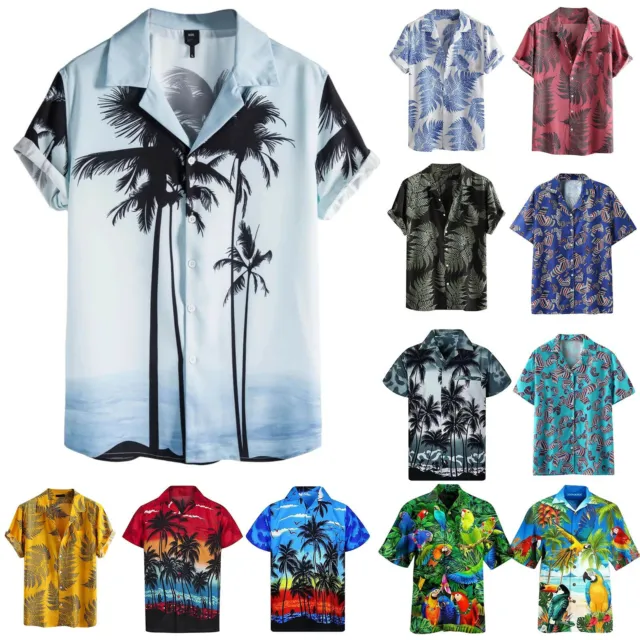 Men's Hawaiian Floral T Shirt Summer Short Sleeve Beach Party Casual Tops Blouse