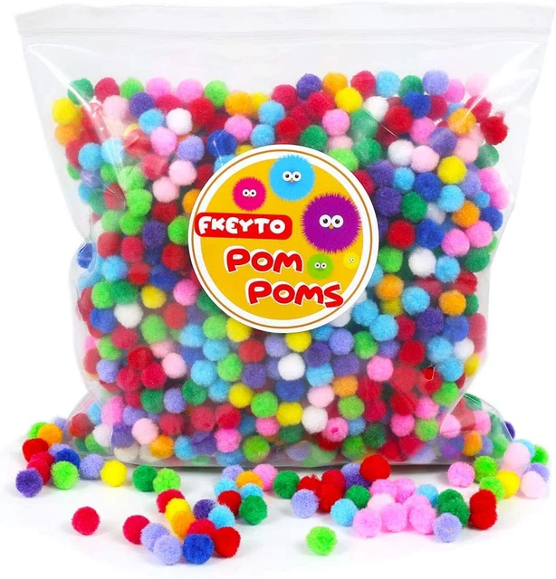 Bolas de pompones artesanales, tamaño pequeño: 1 cm, [1500 piezas] pompones en surtido brillante y audaz