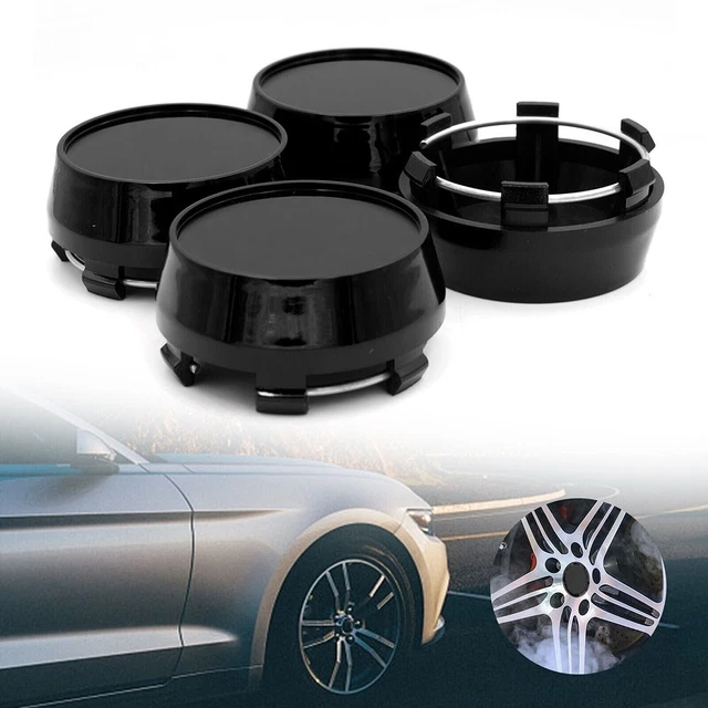 Clean and Sharp 60mm Universal Chrome Rim Hub Cap for Wheel Center Black Base