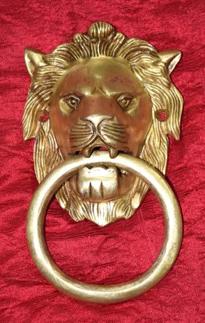 Lion Tête Forme Porte Heurtoir Doré Laiton Style Victorien Maison MJ11