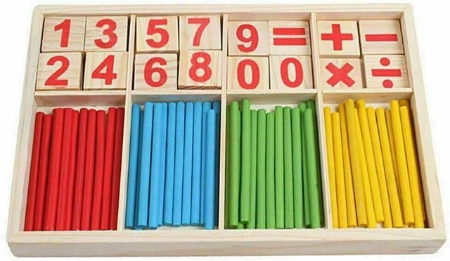 UK WOODEN MATH Counting Blocks Sticks Educational Learning Abacus Kids