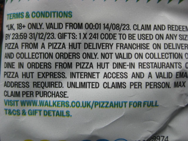 5x 2for1, 2 for the price of 1 Pizza Hut Voucher. 3
