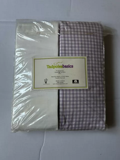 Tadpoles Basics 2-Pc Crib Fitted Sheets Cotton White & Purple Gingham 2