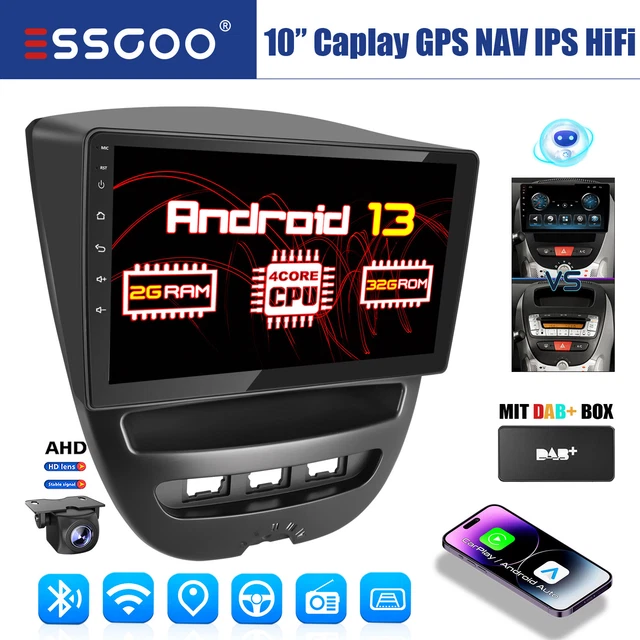 10.1-Zoll Carplay Autoradio für Citroen C1/Toyota Aygo/Peugeot 107, Podofo Touchscreen Android 2G 64G mit Wireless Carplay Android Auto, Bluetooth/GPS/ WiFi/FM/RDS/HiFi/USB/Lenkradsteuerung